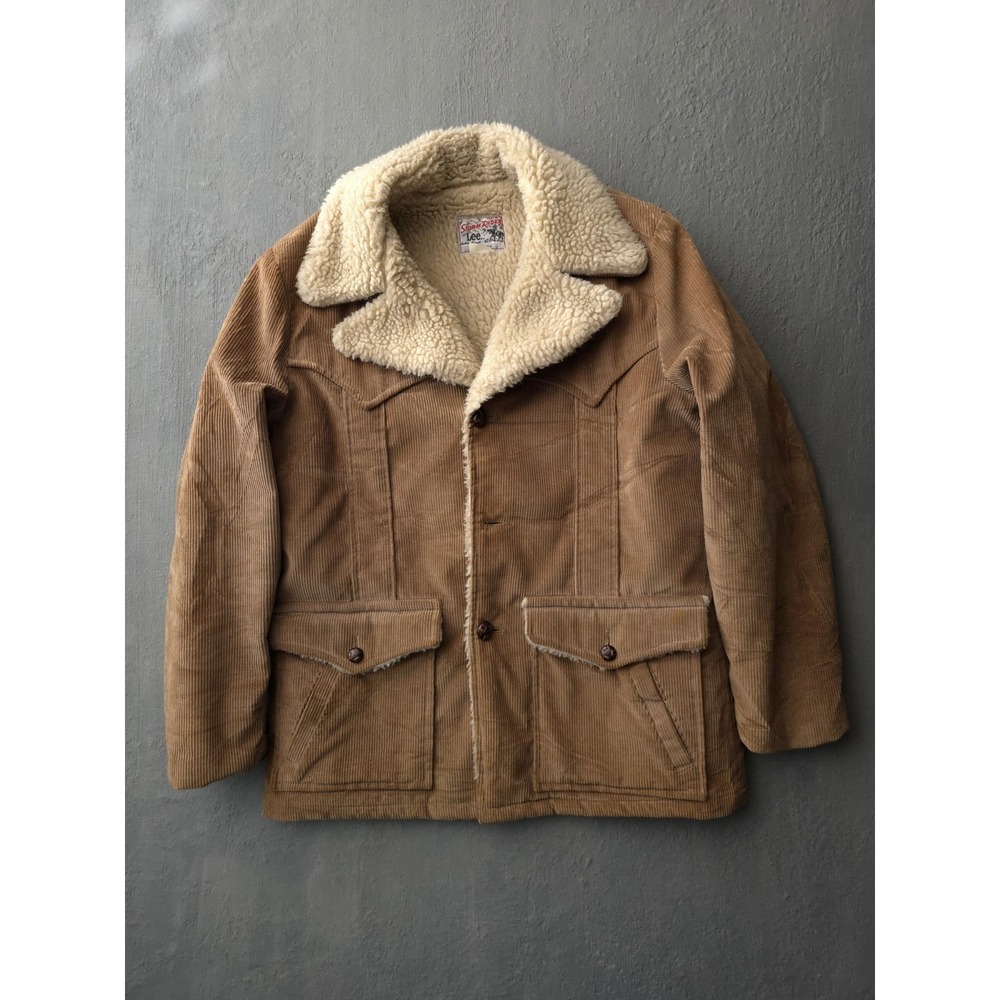 Vintage 1970s Lee Storm Rider Beige Corduroy Fleece Lined Barnstormer Coat 42